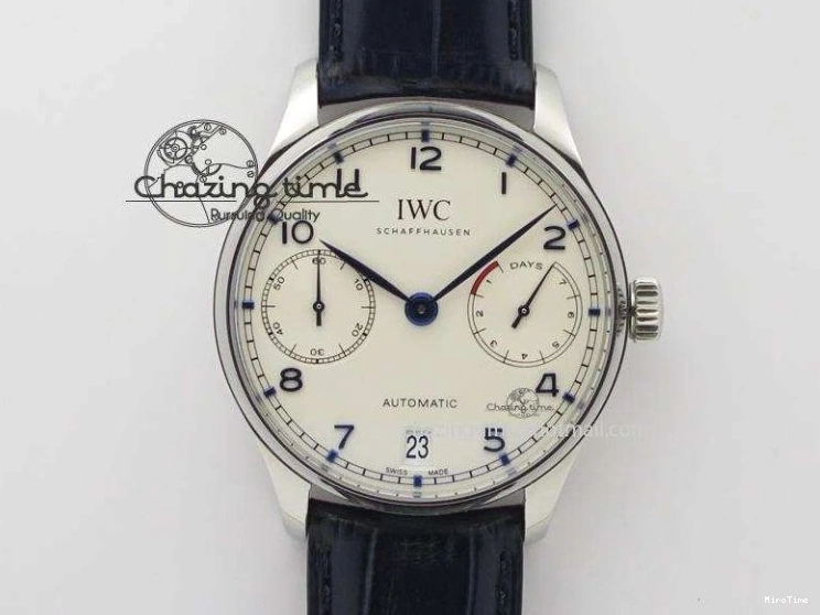 MIROTIME 0705 Portuguese IW3714 Diam ZF V2 1:1 Best Edition White Dial Blue Makers On Blue Leather Strap A79350 (Slim Movement) Stylish 7248